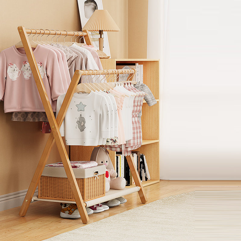 Lumendat Contemporary Scandinavian Rectangular X-Shaped Natural Nan Bamboo Foldable Kids Hall Tree 3-Tier For Bedroom Lumendat