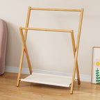 Lumendat Contemporary Scandinavian Rectangular X-Shaped Natural Nan Bamboo Foldable Kids Hall Tree 3-Tier For Bedroom Lumendat