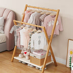 Lumendat Contemporary Scandinavian Rectangular X-Shaped Natural Nan Bamboo Foldable Kids Hall Tree 3-Tier For Bedroom Lumendat