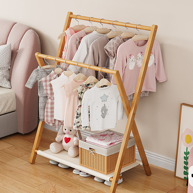Lumendat Contemporary Scandinavian Rectangular X-Shaped Natural Nan Bamboo Foldable Kids Hall Tree 3-Tier For Bedroom Lumendat