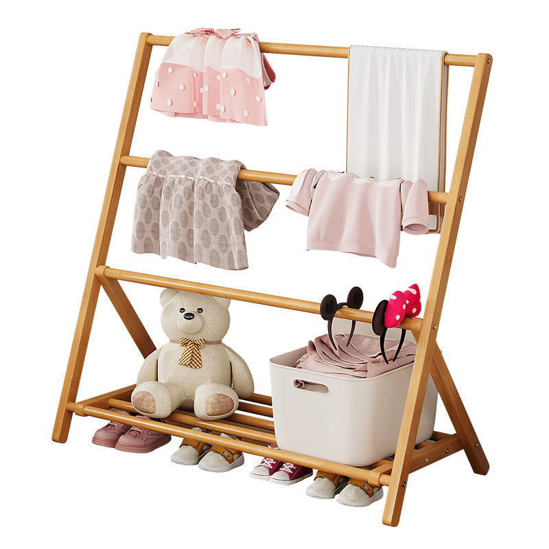 Lumendat Contemporary Scandinavian Rectangular Natural Nan Bamboo Foldable Kids Hall Tree 2/4-Tier For Bedroom Lumendat
