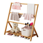 Lumendat Contemporary Scandinavian Rectangular Natural Nan Bamboo Foldable Kids Hall Tree 2/4-Tier For Bedroom Lumendat