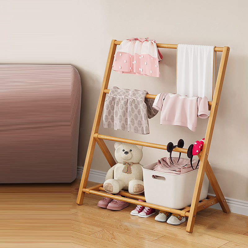 Lumendat Contemporary Scandinavian Rectangular Natural Nan Bamboo Foldable Kids Hall Tree 2/4-Tier For Bedroom Lumendat