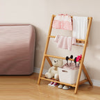 Lumendat Contemporary Scandinavian Rectangular Natural Nan Bamboo Foldable Kids Hall Tree 2/4-Tier For Bedroom Lumendat