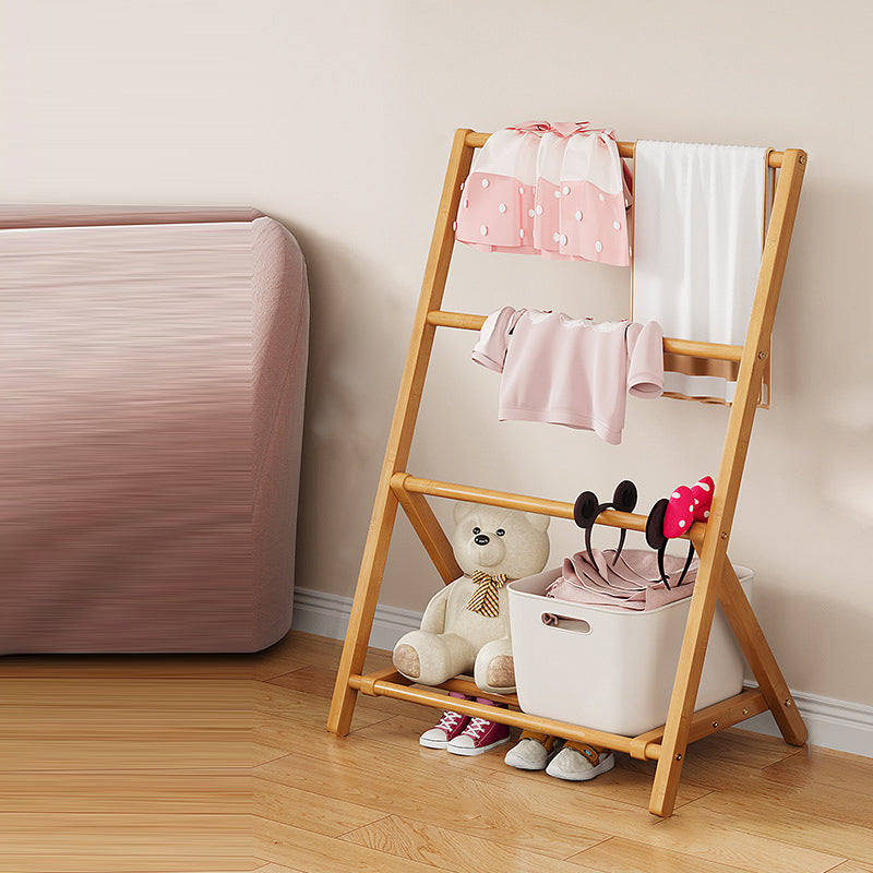Lumendat Contemporary Scandinavian Rectangular Natural Nan Bamboo Foldable Kids Hall Tree 2/4-Tier For Bedroom Lumendat