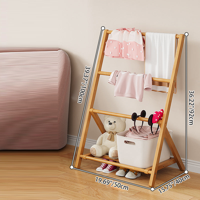 Lumendat Contemporary Scandinavian Rectangular Natural Nan Bamboo Foldable Kids Hall Tree 2/4-Tier For Bedroom Lumendat