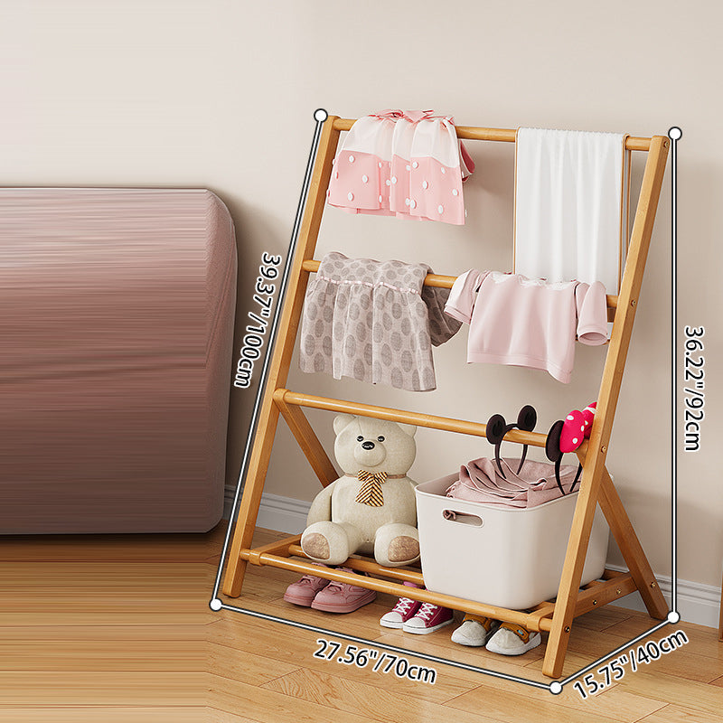Lumendat Contemporary Scandinavian Rectangular Natural Nan Bamboo Foldable Kids Hall Tree 2/4-Tier For Bedroom Lumendat
