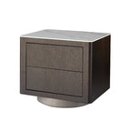 Traditional Vintage Square Nightstand: White Stone Slab-Top Dual-Drawer American-Style Veneered - Solid Wood Texture Bedside Table For Bedroom Lumendat