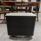 Traditional Vintage Square Nightstand: White Stone Slab-Top Dual-Drawer American-Style Veneered - Solid Wood Texture Bedside Table For Bedroom Lumendat