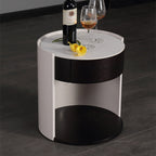 Modern Luxury Round Veneered - Solid Wood Texture Nightstand: Single Drawer Storage - Curved Aesthetic Bedside Table For Bedroom Lumendat