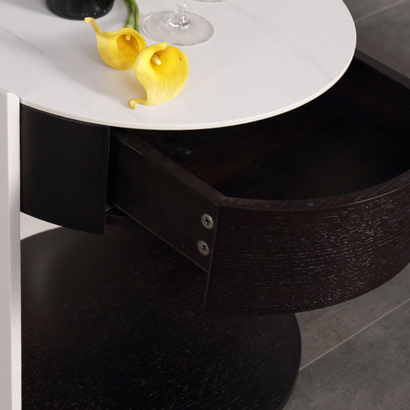 Modern Luxury Round Veneered - Solid Wood Texture Nightstand: Single Drawer Storage - Curved Aesthetic Bedside Table For Bedroom Lumendat