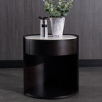 Modern Luxury Round Veneered - Solid Wood Texture Nightstand: Single Drawer Storage - Curved Aesthetic Bedside Table For Bedroom Lumendat