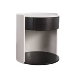 Modern Luxury Round Veneered - Solid Wood Texture Nightstand: Single Drawer Storage - Curved Aesthetic Bedside Table For Bedroom Lumendat