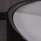 Modern Luxury Round Veneered - Solid Wood Texture Nightstand: Single Drawer Storage - Curved Aesthetic Bedside Table For Bedroom Lumendat