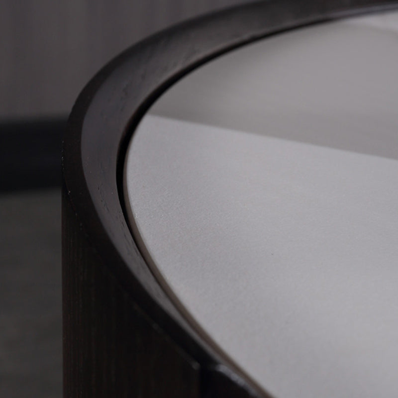 Modern Luxury Round Veneered - Solid Wood Texture Nightstand: Single Drawer Storage - Curved Aesthetic Bedside Table For Bedroom Lumendat