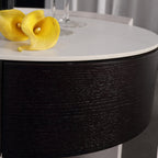 Modern Luxury Round Veneered - Solid Wood Texture Nightstand: Single Drawer Storage - Curved Aesthetic Bedside Table For Bedroom Lumendat