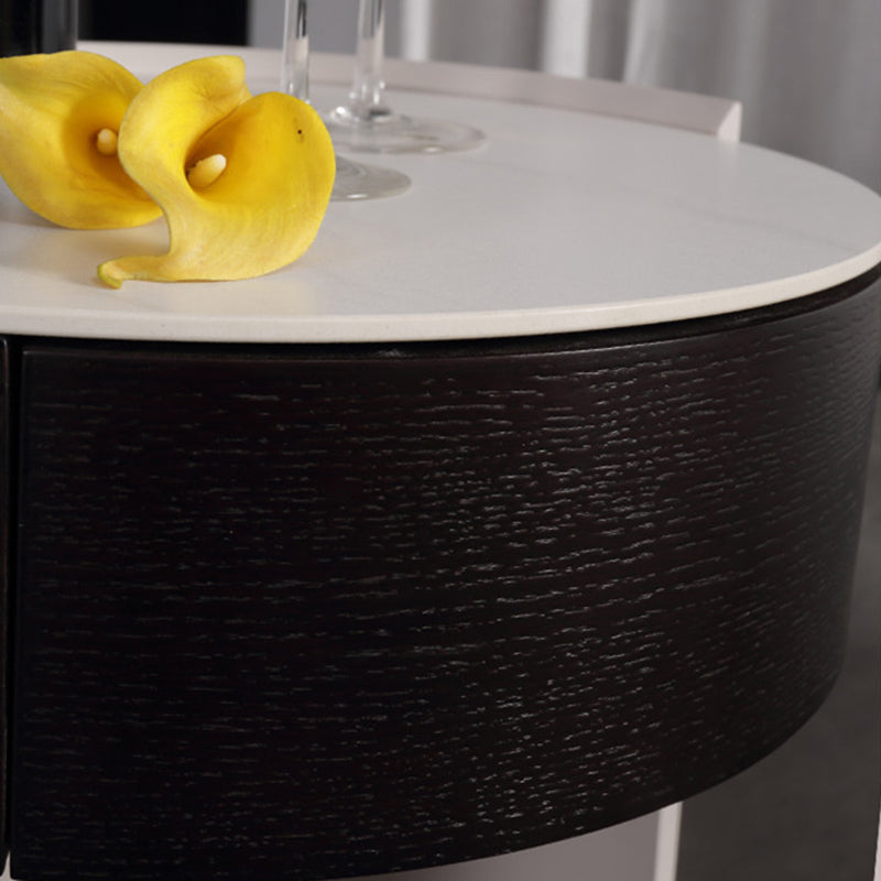 Modern Luxury Round Veneered - Solid Wood Texture Nightstand: Single Drawer Storage - Curved Aesthetic Bedside Table For Bedroom Lumendat