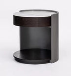 Modern Luxury Round Veneered - Solid Wood Texture Nightstand: Single Drawer Storage - Curved Aesthetic Bedside Table For Bedroom Lumendat