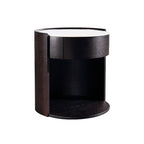 Modern Luxury Round Veneered - Solid Wood Texture Nightstand: Single Drawer Storage - Curved Aesthetic Bedside Table For Bedroom Lumendat