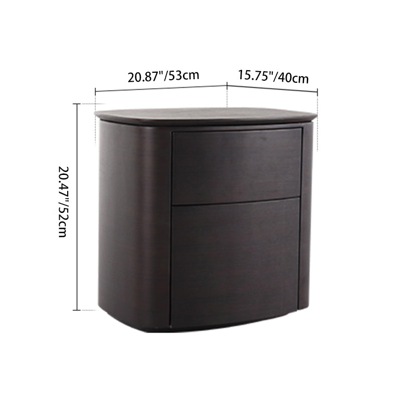 Modern Minimalist Dual-Drawer Nightstand: Smoked Wood Color Veneered Curved Panel Craftsmanship - Sophisticated Wood-Toned Storage Bedside Table For Bedroom Lumendat
