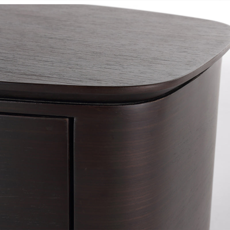 Modern Minimalist Dual-Drawer Nightstand: Smoked Wood Color Veneered Curved Panel Craftsmanship - Sophisticated Wood-Toned Storage Bedside Table For Bedroom Lumendat