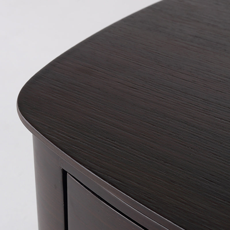 Modern Minimalist Dual-Drawer Nightstand: Smoked Wood Color Veneered Curved Panel Craftsmanship - Sophisticated Wood-Toned Storage Bedside Table For Bedroom Lumendat