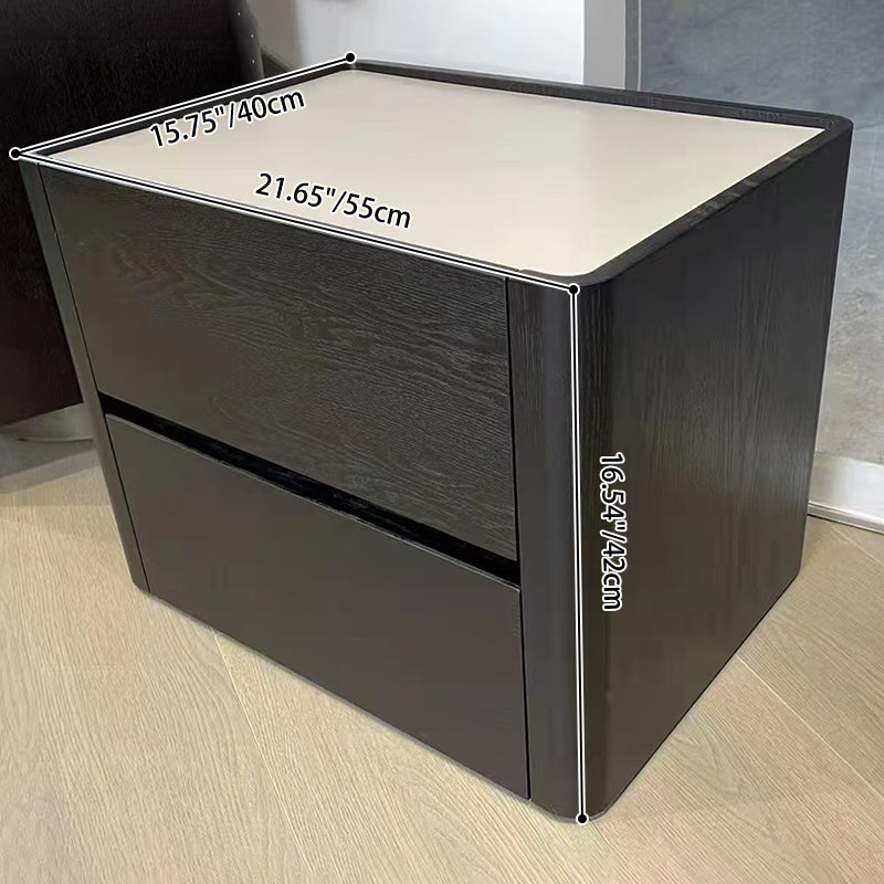 Modern Minimalist Black Dual-Drawer Nightstand: Sleek Rectangular Design - Efficient Storage Bedside Table For Bedroom Lumendat