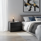 Modern Minimalist Black Dual-Drawer Nightstand: Sleek Rectangular Design - Efficient Storage Bedside Table For Bedroom Lumendat