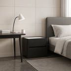 Modern Minimalist Black Dual-Drawer Nightstand: Sleek Rectangular Design - Efficient Storage Bedside Table For Bedroom Lumendat