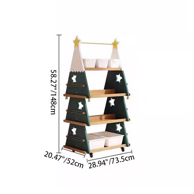 Lumendat Contemporary Creative Triangle Christmas Tree-Shaped Red Oak Solid Wood ABS Christmas Bookshelf 4-Tier For Bedroom & Living Room Lumendat