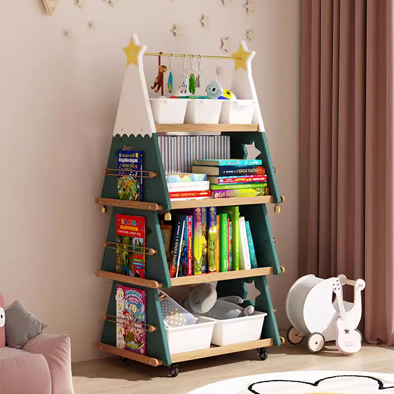 Lumendat Contemporary Creative Triangle Christmas Tree-Shaped Red Oak Solid Wood ABS Christmas Bookshelf 4-Tier For Bedroom & Living Room Lumendat