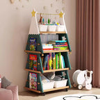 Lumendat Contemporary Creative Triangle Christmas Tree-Shaped Red Oak Solid Wood ABS Christmas Bookshelf 4-Tier For Bedroom & Living Room Lumendat
