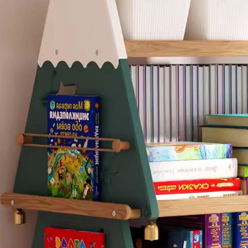 Lumendat Contemporary Creative Triangle Christmas Tree-Shaped Red Oak Solid Wood ABS Christmas Bookshelf 4-Tier For Bedroom & Living Room Lumendat