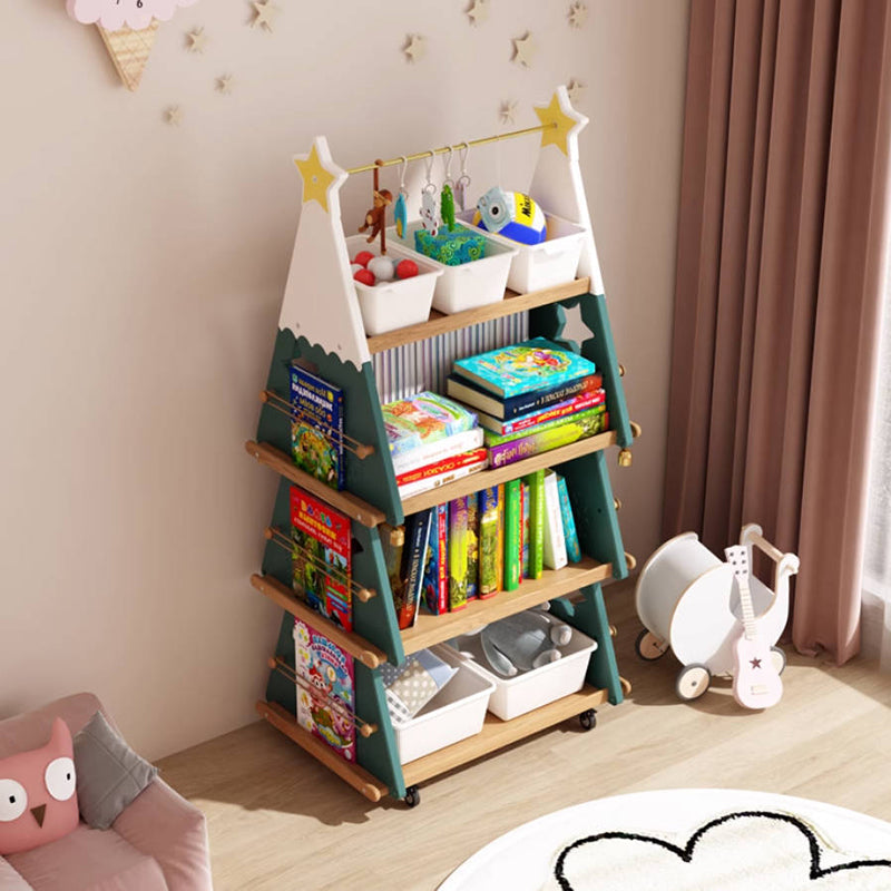 Lumendat Contemporary Creative Triangle Christmas Tree-Shaped Red Oak Solid Wood ABS Christmas Bookshelf 4-Tier For Bedroom & Living Room Lumendat