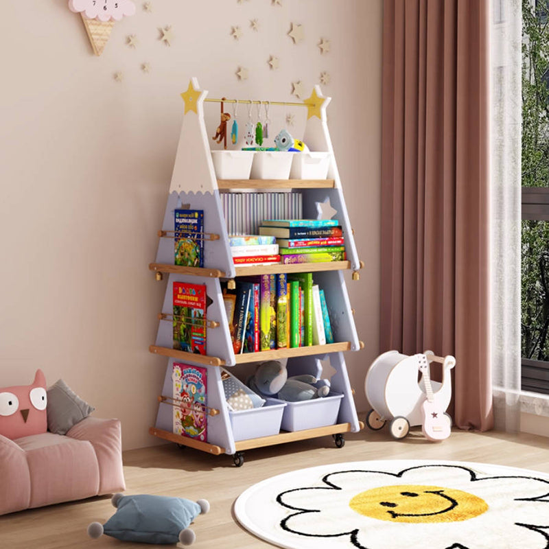 Lumendat Contemporary Creative Triangle Christmas Tree-Shaped Red Oak Solid Wood ABS Christmas Bookshelf 4-Tier For Bedroom & Living Room Lumendat