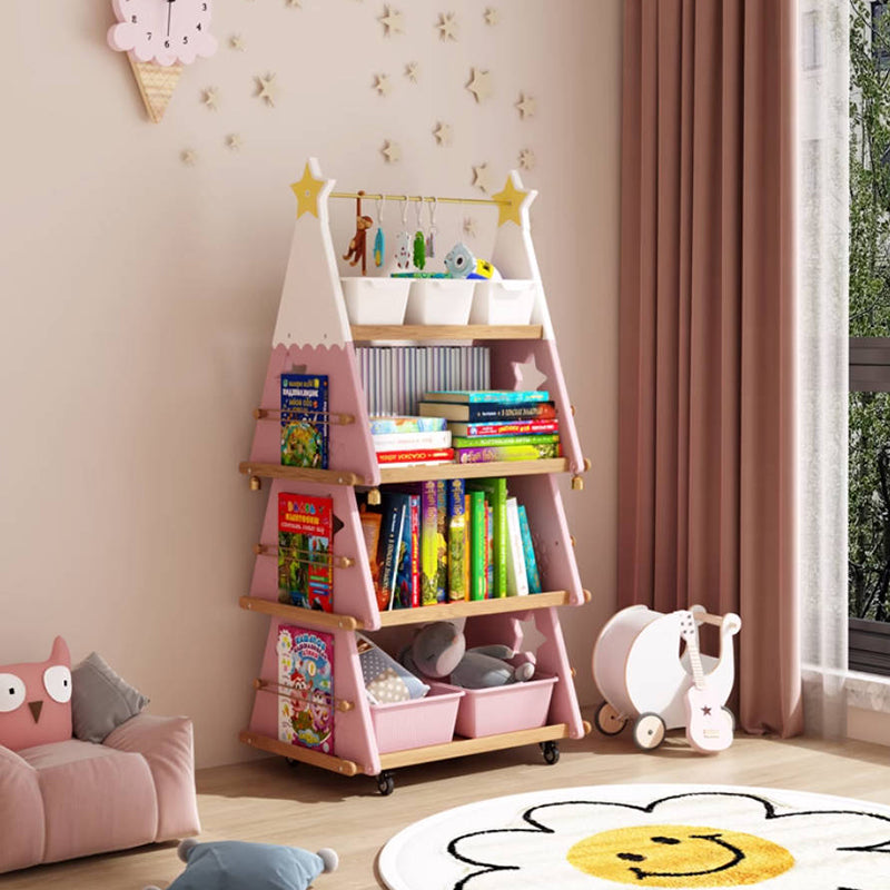 Lumendat Contemporary Creative Triangle Christmas Tree-Shaped Red Oak Solid Wood ABS Christmas Bookshelf 4-Tier For Bedroom & Living Room Lumendat