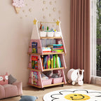 Lumendat Contemporary Creative Triangle Christmas Tree-Shaped Red Oak Solid Wood ABS Christmas Bookshelf 4-Tier For Bedroom & Living Room Lumendat