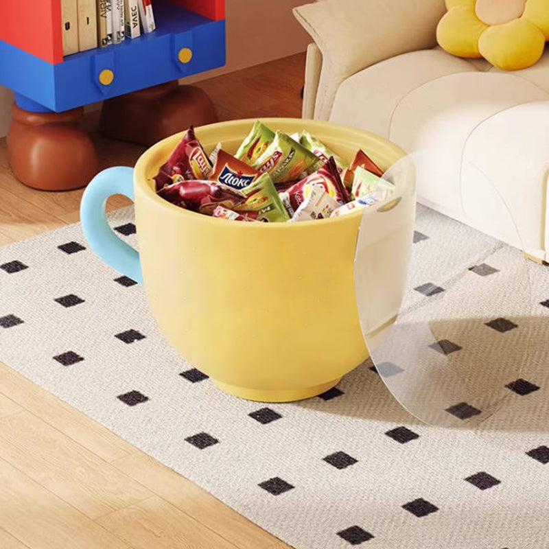 Lumendat Contemporary Creative Round Resin Tempered Glass Coffee Cup-Shaped Kids Storage Side Table 1-Cabinet For Living Room Lumendat