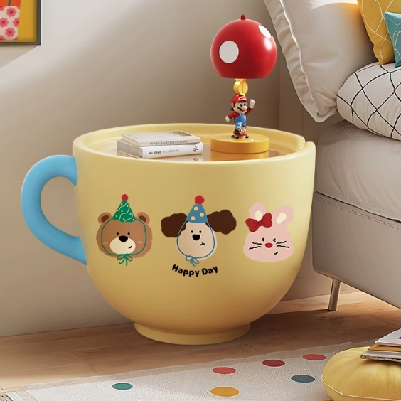 Lumendat Contemporary Creative Round Resin Tempered Glass Coffee Cup-Shaped Kids Storage Side Table 1-Cabinet For Living Room Lumendat