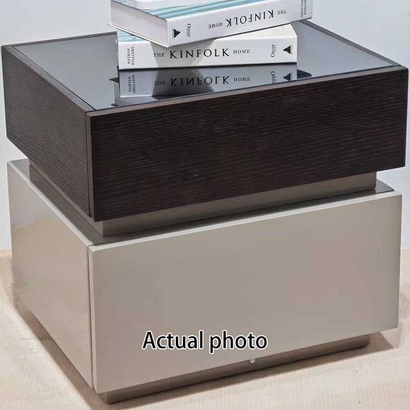 Modern Minimalist Dual-Drawer Storage Nightstand: Black & White Contrast Design - Smart Bedside Table With Sensor Light For Bedroom Lumendat