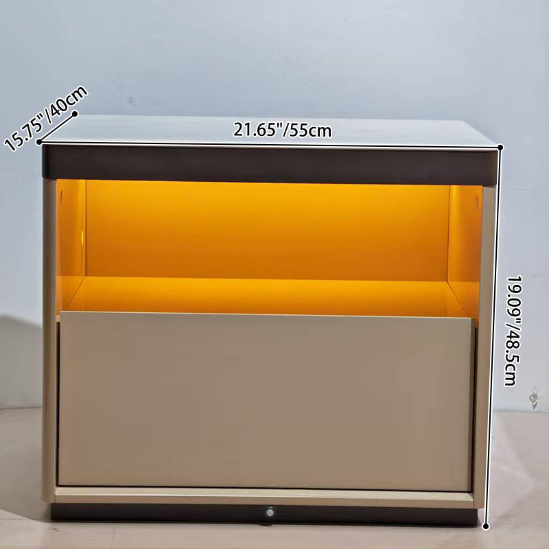 Modern Minimalist Off-White Nightstand: Marble Top & Motion-Sensor Light Design - Quiet Single-Drawer Storage Bedside Table For Bedroom Lumendat