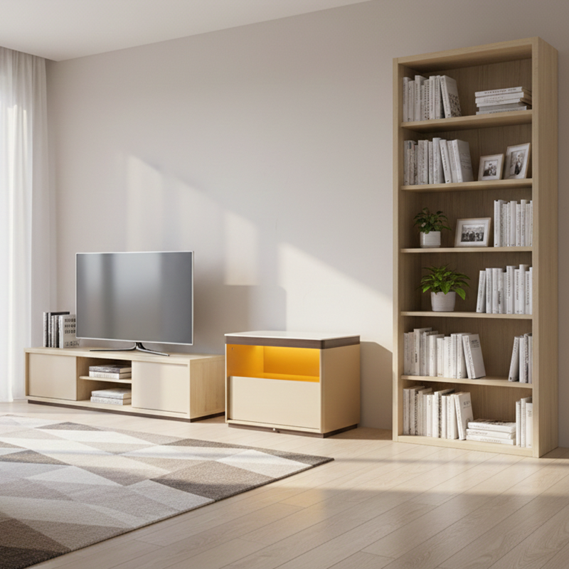 Modern Minimalist Off-White Nightstand: Marble Top & Motion-Sensor Light Design - Quiet Single-Drawer Storage Bedside Table For Bedroom Lumendat
