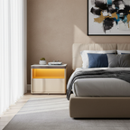 Modern Minimalist Off-White Nightstand: Marble Top & Motion-Sensor Light Design - Quiet Single-Drawer Storage Bedside Table For Bedroom Lumendat