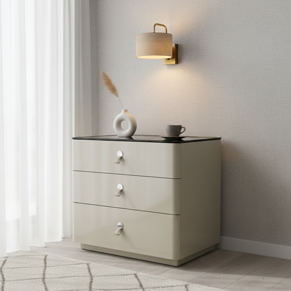 Modern Minimalist Nightstand: DTC Silent Sliding Rails - 3-Drawer Large Capacity Storage Bedside Table For Bedroom Lumendat