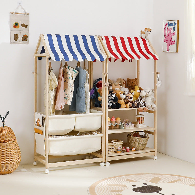 Lumendat Contemporary Creative Rectangular Solid Pine Wood Fabric Storage Shelf 3-Tier For Living Room Lumendat