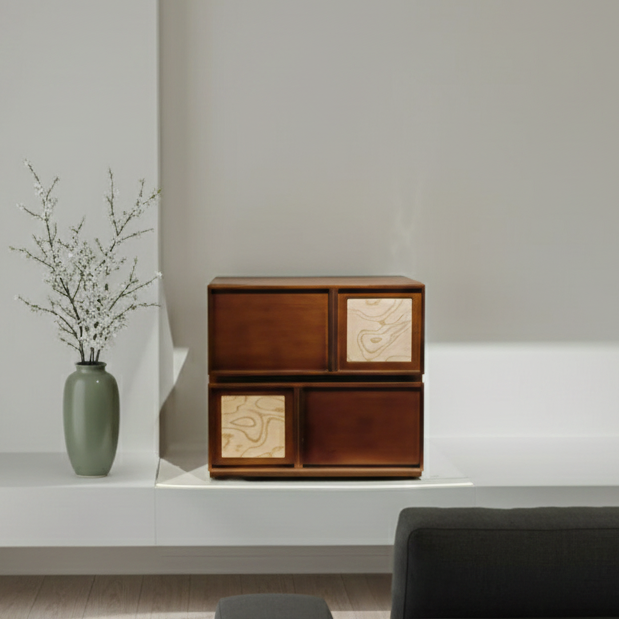 Traditional Vintage Square Walnut Nightstand: Multi-layer Solid Wood Panel - Retro-Style Dual-Drawer Bedside Cabinet For Bedroom Lumendat