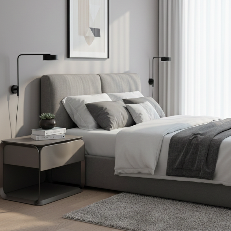 Modern Luxury White & Silver Nightstand : Floating Design Microfiber Leather Drawer Front - Single Drawer Bedside Table For Bedroom Lumendat