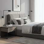 Modern Luxury White & Silver Nightstand : Floating Design Microfiber Leather Drawer Front - Single Drawer Bedside Table For Bedroom Lumendat