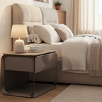 Modern Luxury White & Silver Nightstand : Floating Design Microfiber Leather Drawer Front - Single Drawer Bedside Table For Bedroom Lumendat