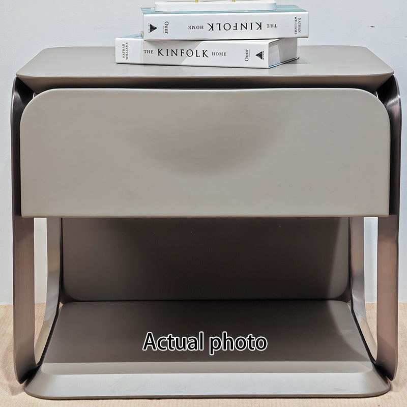 Modern Luxury White & Silver Nightstand : Floating Design Microfiber Leather Drawer Front - Single Drawer Bedside Table For Bedroom Lumendat